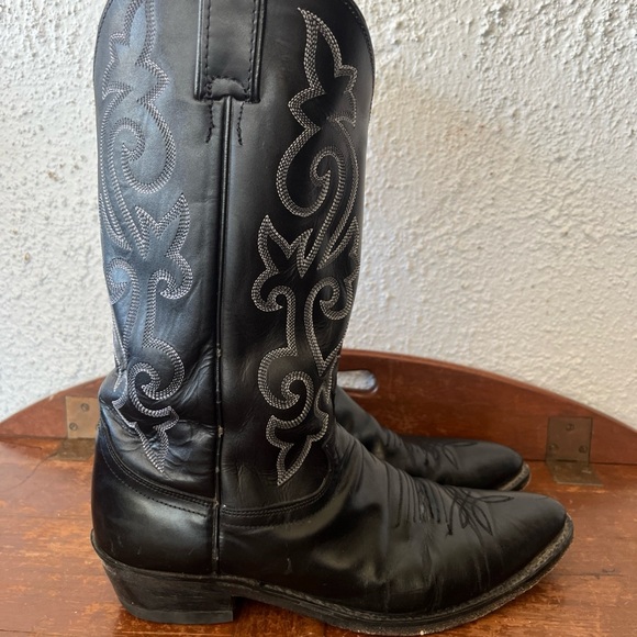 Men’s Justin Black Leather Western Cowboy Boots Pointed toe size 10 D main image 9